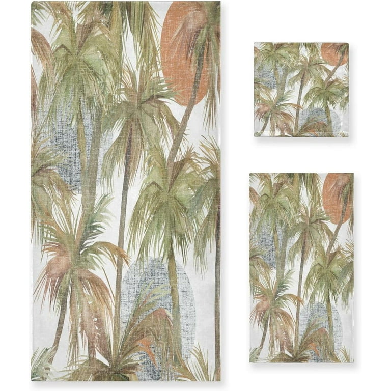 Abstract Palm Tree Bath Towel Set of 3 Highly Absorbent Soft Bathroom Towels Set Quick Dry Towels Set for Bathroom Spa Beach 1 Bath Towels 1 Hand