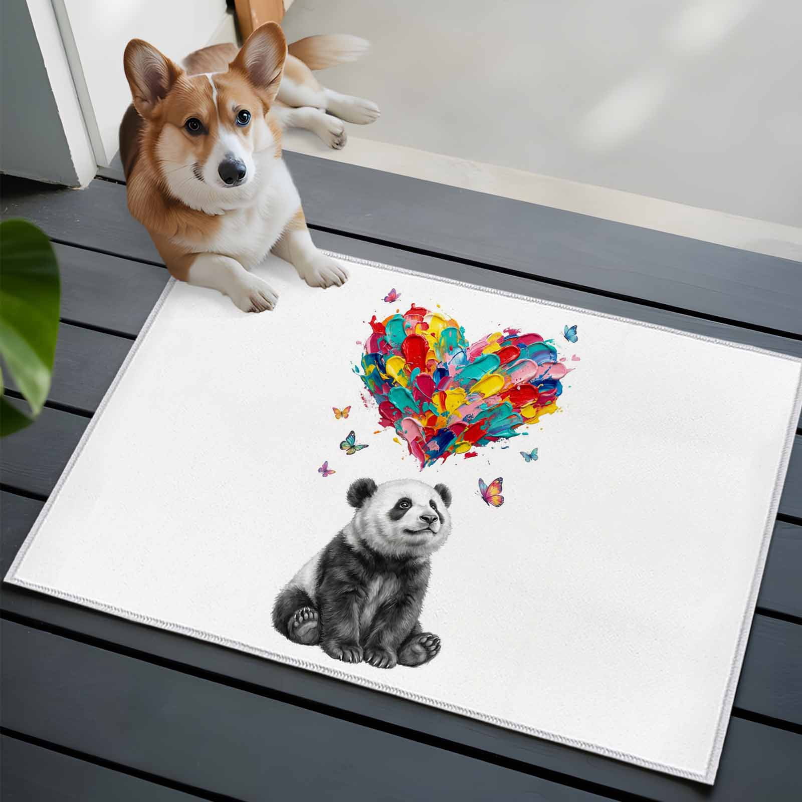 Abstract Panda Front Door Rugs 2x3 ft Colored Heart Paint Red Blue ...