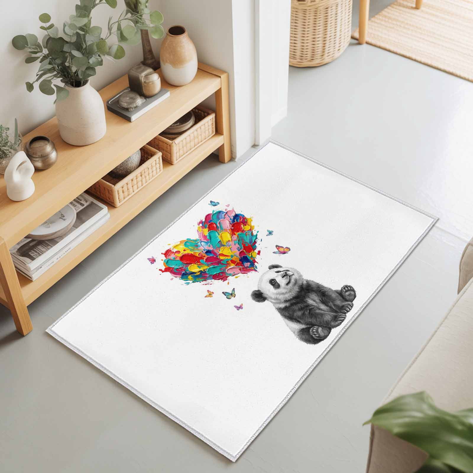 Abstract Panda Rectangle Rug 2'x3' Colorful Heart Butterfly Washable ...