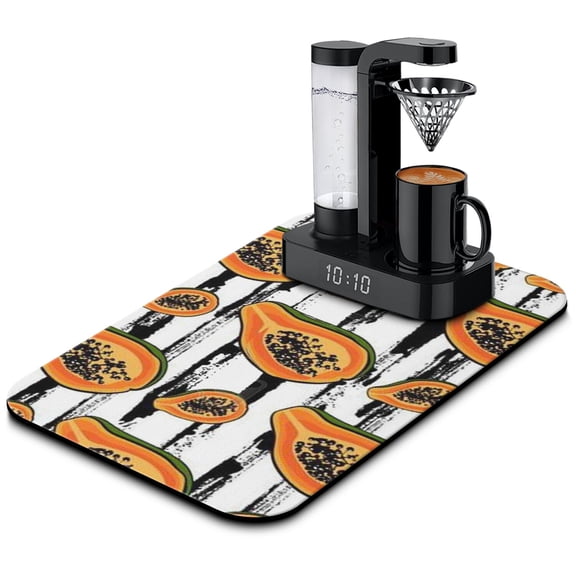 Abstract Papaya Design Coffee Station Mat - Absorbent Non-Slip Kitchen Counter Mat, Tropical Fruit Pattern Multi-Use Pad for Home & Office (18x24 Inch)
