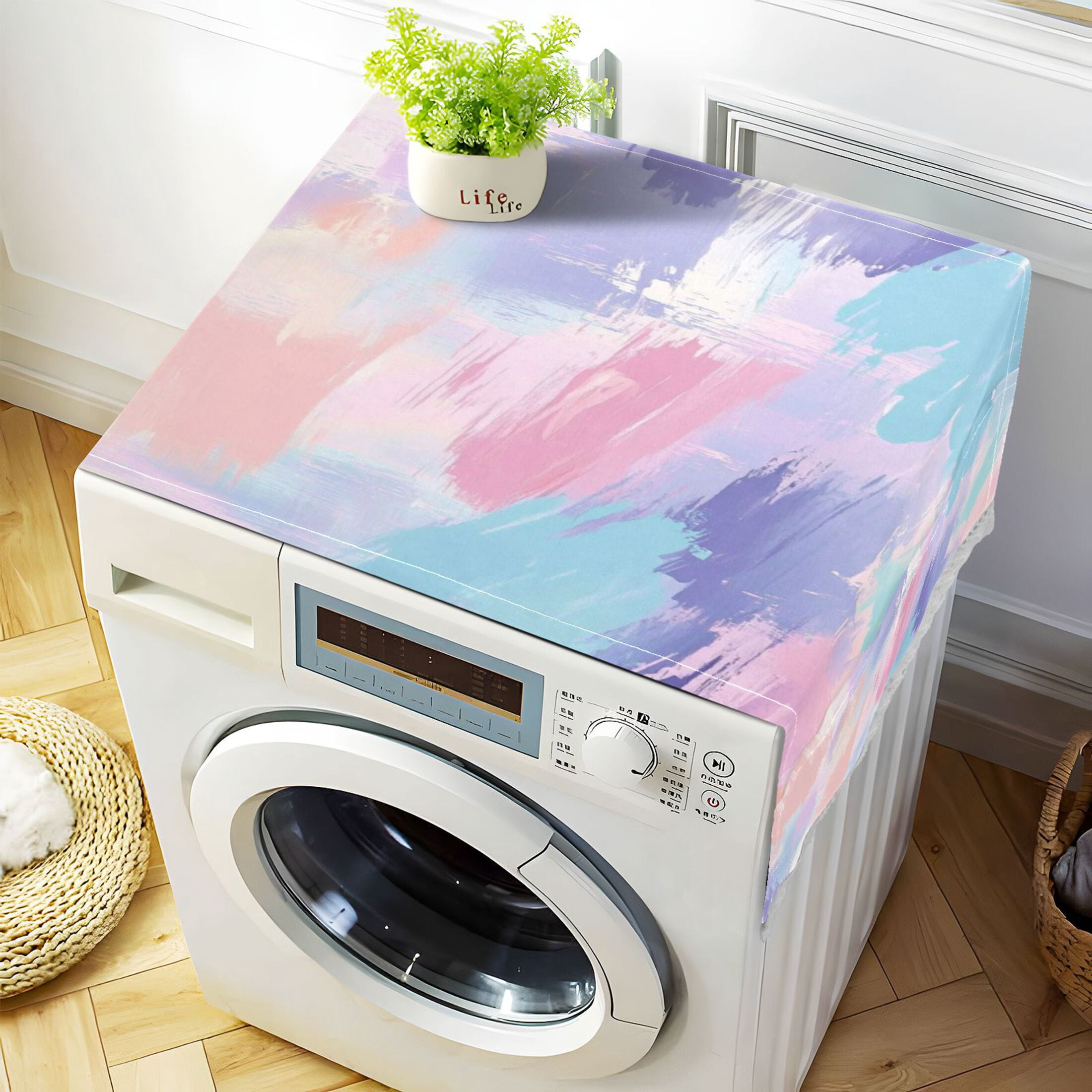 Abstract PasteWasher and Dryer Covers Dust-Proof and Oil Resistant Fridge Cover with 4 Storage Pockets Washing Machine Top Cover for Laundry Kitchen Home 51.2 x 22 In