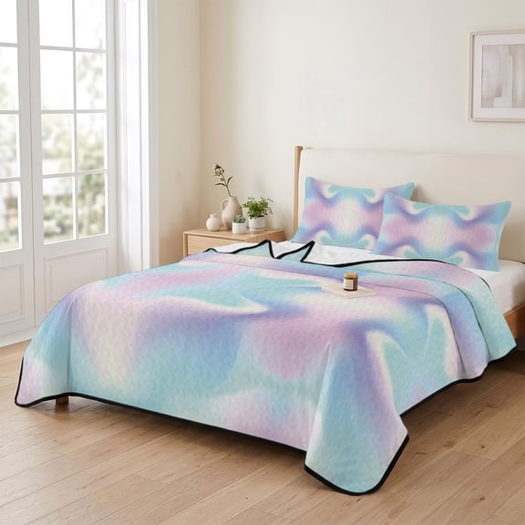 Abstract Pastel Color Gradient 3 Pieces Quilt Set,1 Quilt with 2 Shams,Simple Ombre Art Bedspread Soft Lightweight Bedding Coverlet Comforter Set for All Season 90"x96"