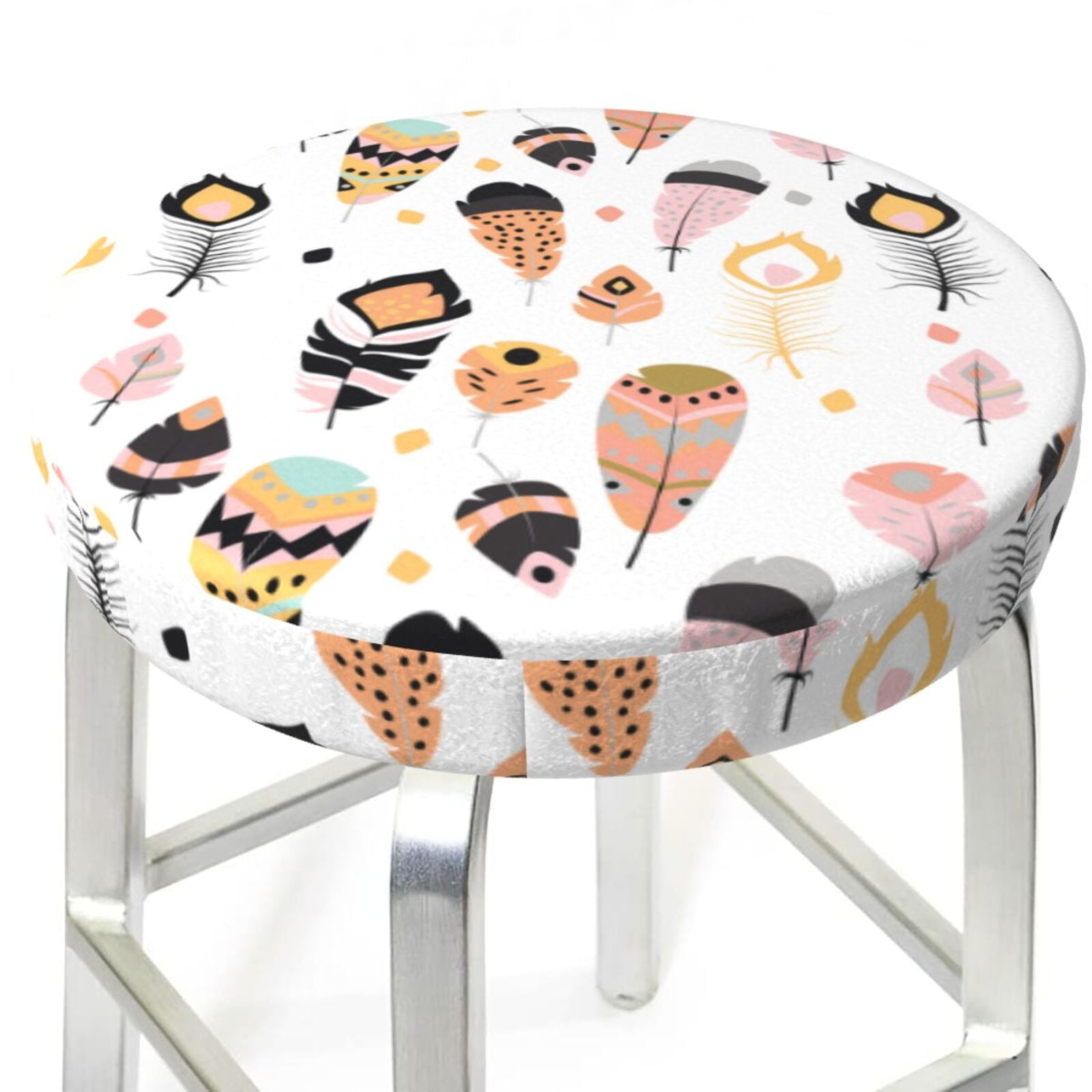 Abstract Pastel Feather Pattern Bar Stool Covers, NonSlip Washable Bar