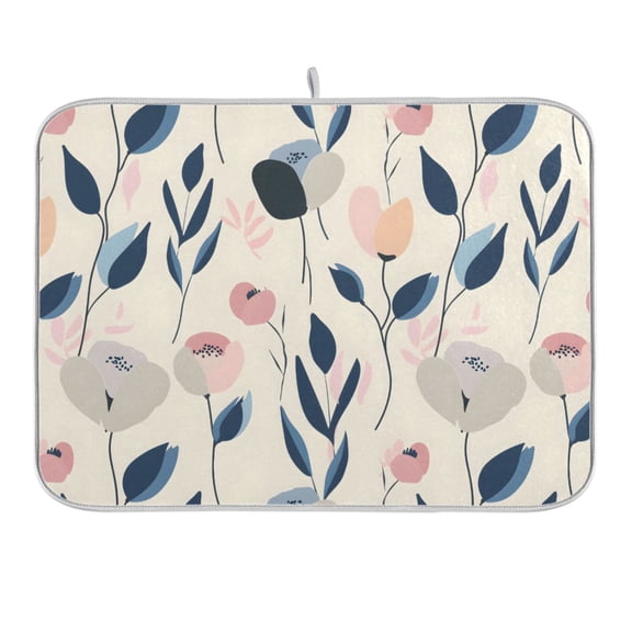 Abstract Pastel Floral Flower Dish Drying Mat 16x18 Absorbent Microfiber Draining Rack Pad for Kitchen Counter Sink