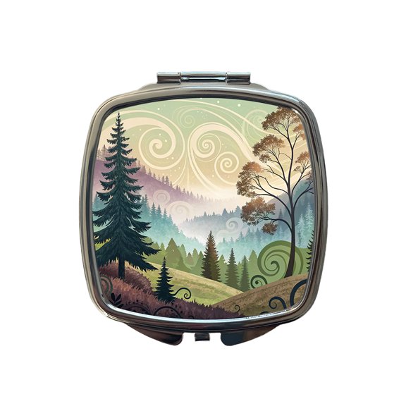 Abstract Pastel Forest Landscape Travel Makeup Handbag Purse Small Pocket Compact Mirror