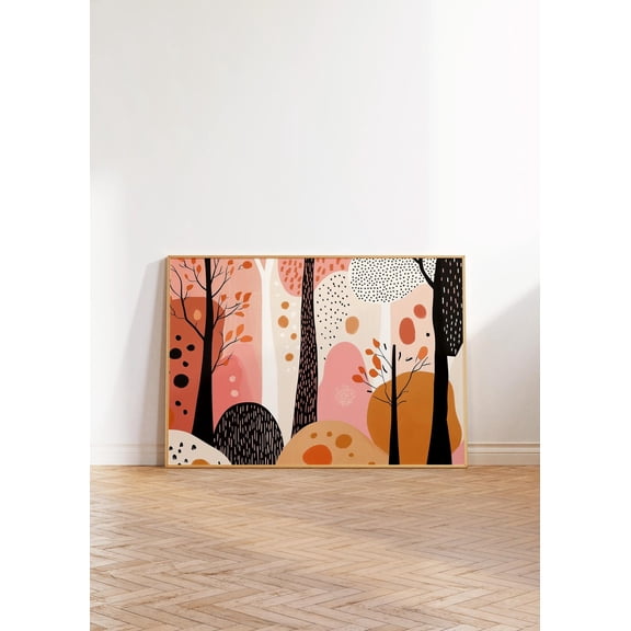 Abstract Pastel Forest Wall Art Colorful Acrylic Illustration Scenery Floral Botanical, Unframed Canvas 24x36in