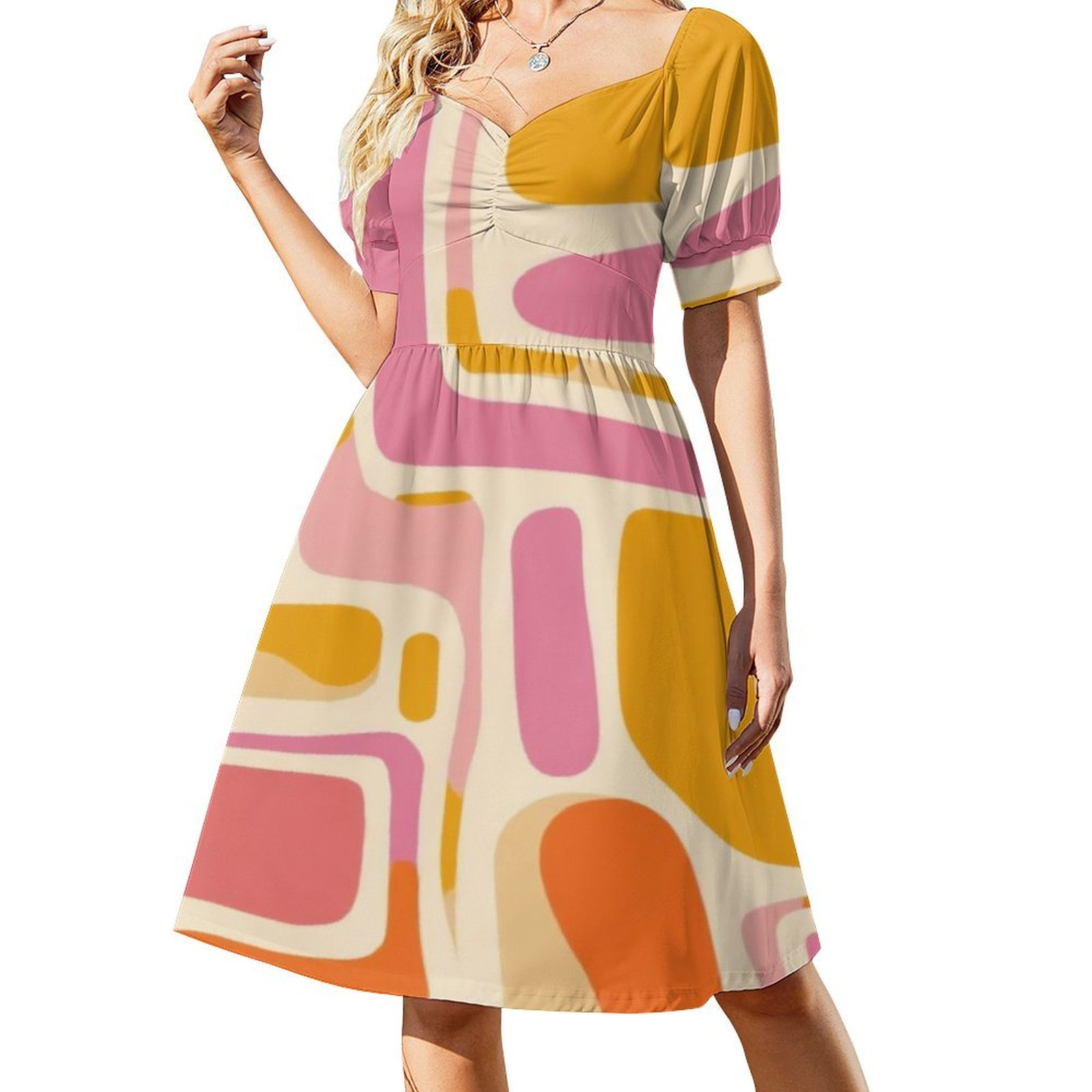 Abstract Pastel Geometric Pattern Short Sleeve Dress Clothes Women's ...