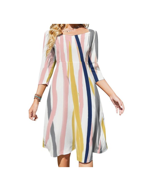 Abstract Pastel Painted Lines Art Womens Summer Dress Tie Back A Line Flare Dress