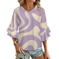 thumbnail image 1 of Abstract Pastel Swirl Design Art Women's V-Neck Blouse With 3/4 Ruffled Bell Sleeves Casual Top Ladies Blouses, 1 of 7