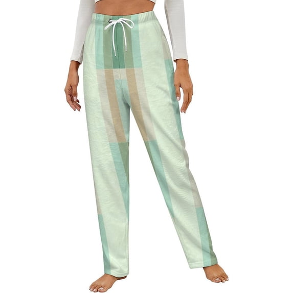 Abstract Pastel Vertical Striped Pattern Winter Female Pants Flannel High Waist Women Pants Lady Warm Straight Leg Plush Trousers