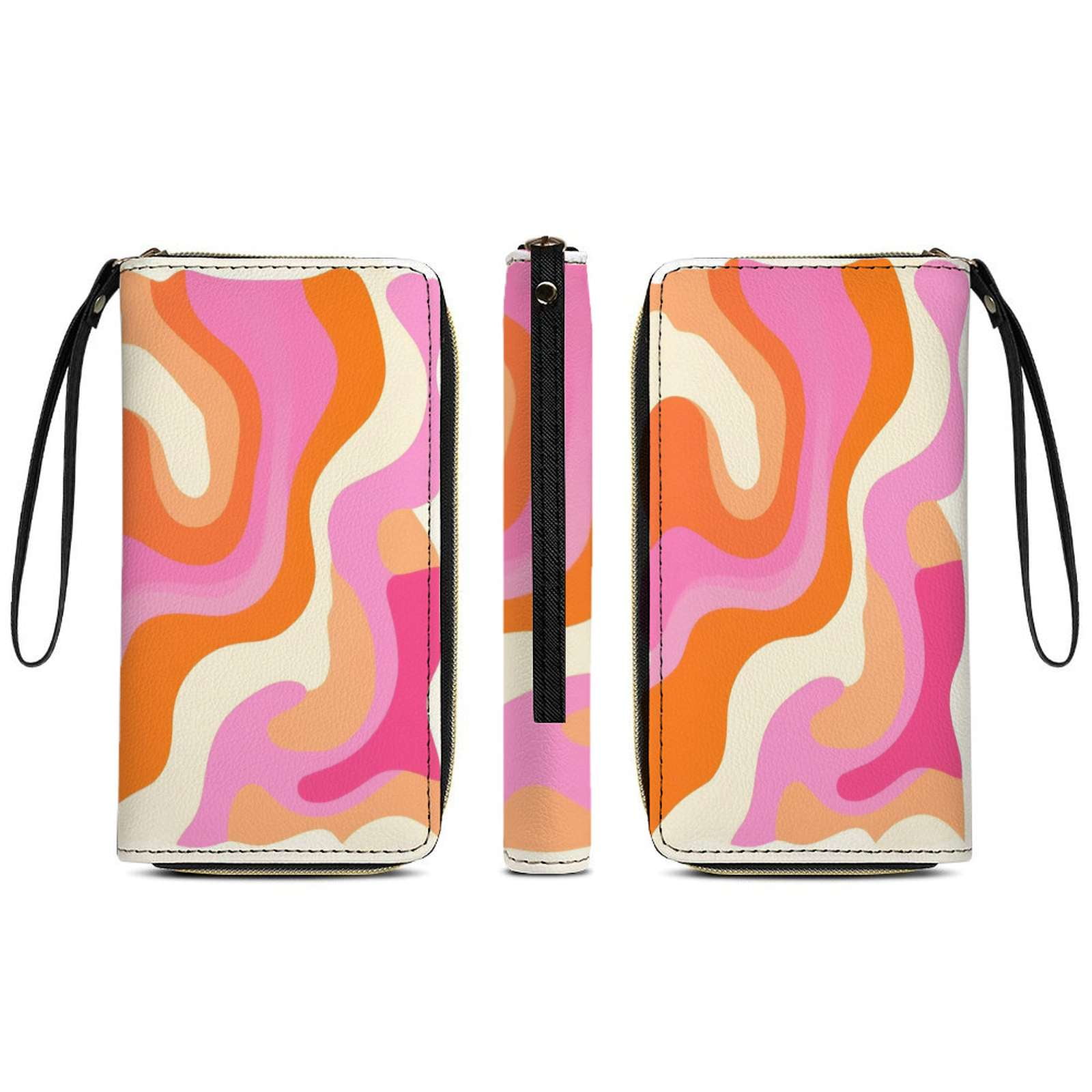 Abstract Pastel Wavy Design Long Wallets For Women PU Leather Purse ...
