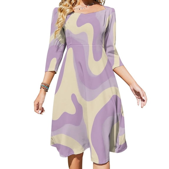 Abstract Pastel Wavy Design Sweetheart Knot Flared Dress Fashion Design ...