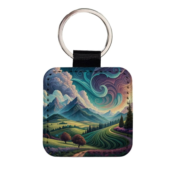 Abstract Pastels Landscape Faux Leather Square Keychain