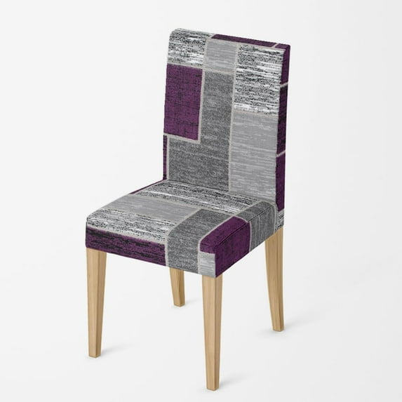 Abstract Patchwork Chair Covers Slipcovers Set of 4,Spandex Super Fit Stretch Removable Washable Kitchen Parsons Protector for Dining Room Hotel Ceremony Purple Grey Dining Chair Cover