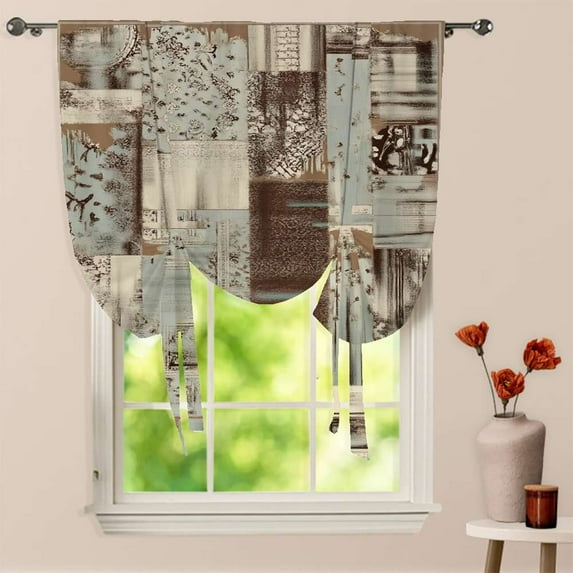 Abstract Patchwork Textile Design Window Curtain for Living Room Roman Curtain Kitchen Tie-up Curtains Adjustable Drapes