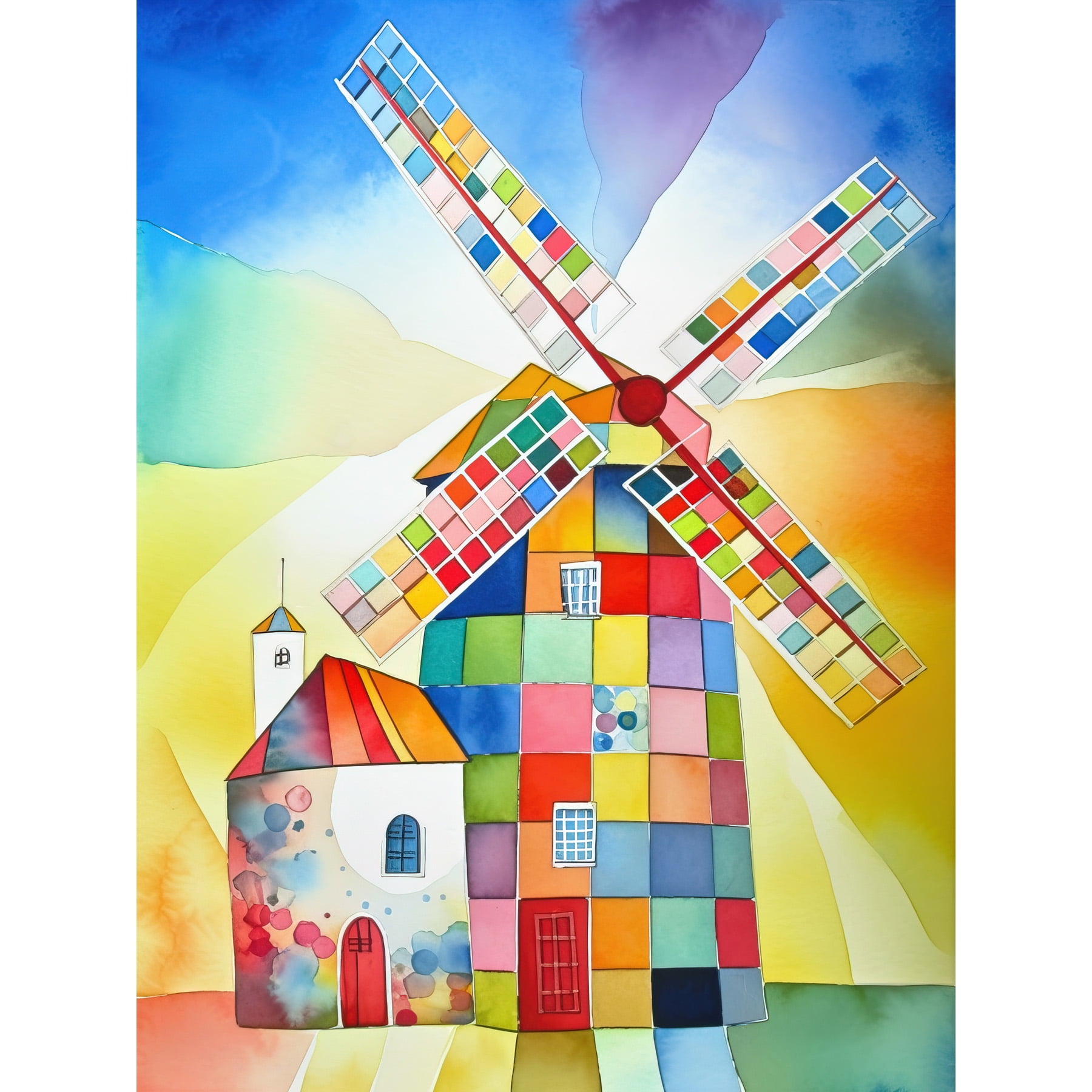 Abstract Patchwork Windmill Old Amsterdam Folk Art Extra Large XL Wall ...