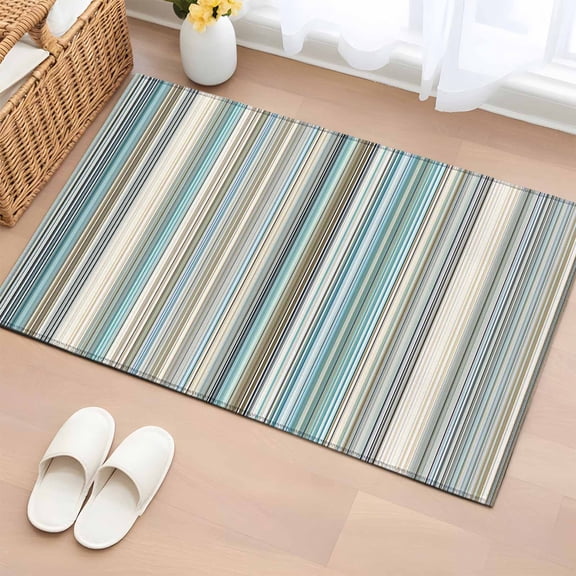 Abstract Pattern 2'x3' Rug for Entryway Front Door Kitchen Sink Area, Colorful Stripes Modern Style Retro Low Pile Washable Non Slip Rectangle Area Rug
