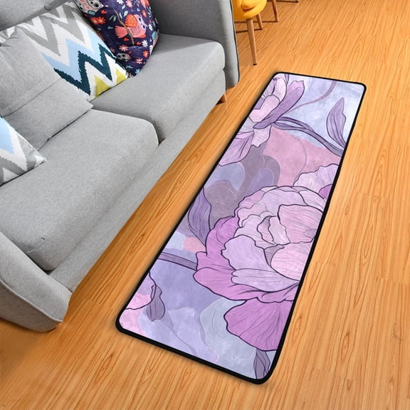 Abstract Pattern Background Peony Flowers Long Floor Mat Runner Rug Area Mat Noise Reduction Water Absorbent Non-Slip 72" x 24"
