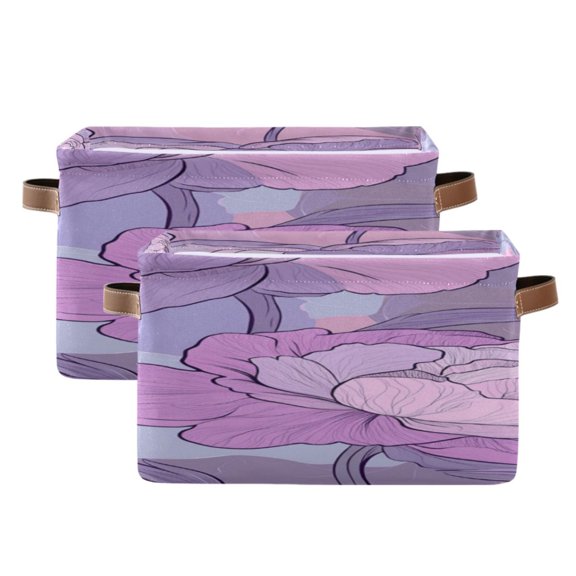 Abstract Pattern Background Peony Flowers Square Storage Bins with Handles Collapsible Containing Box 2 Packs