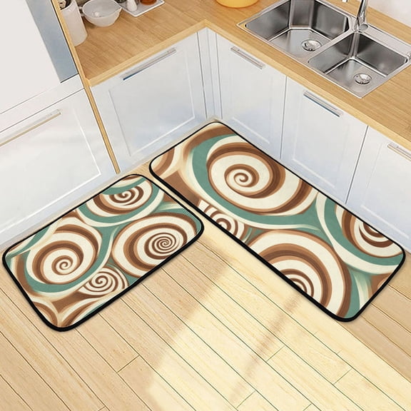 Abstract Pattern Chocolate Swirl Kitchen Mat Set of 2 Cushioned Non Slip Rugs for Bedroom Floor Runner Mats
