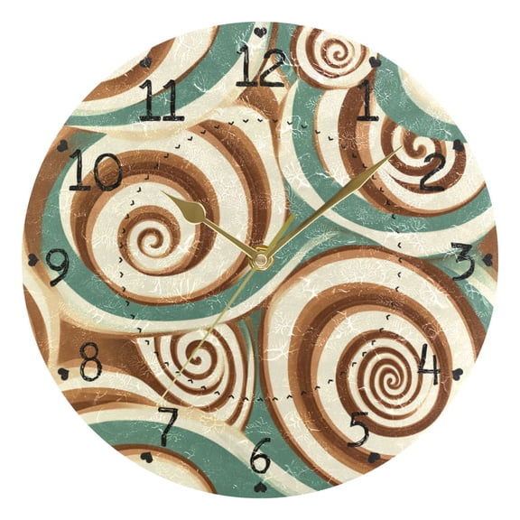 Abstract Pattern Chocolate Swirl Round Wall Clock Silent Battery Operated Home Decor for Living Room Bedroom