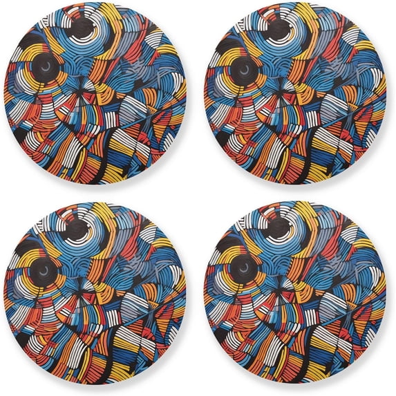 Abstract Pattern Drinks Coasters, Non-Scratch Cork Base Round Cups Mats for for Wooden Coffee Table, Cool Housewarming Gift for Home Decor