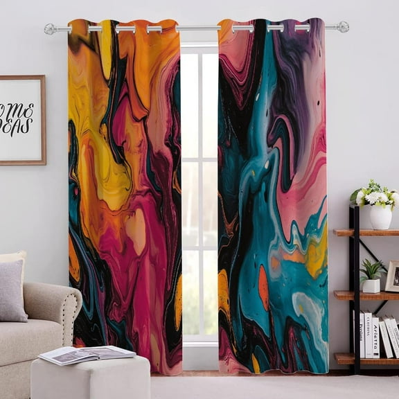 Abstract Pattern Light Blocking Drapes,Multi Colored Background 3D Print Blackout Curtains Set of 2 Panels,Thermal Insulated Darkening Curtains for Bedroom Living Room Cafe-52"W x 54"L (Pack of 2)