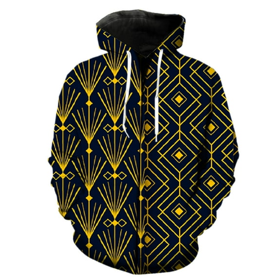 Abstract Pattern Men's Zipper Hoodie Oversized Long Sleeve Hip Hop ...