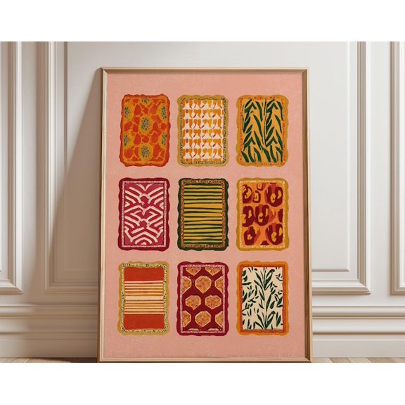 Abstract Pattern Warm Pink Patchwork Shapes Modern Painted Wall Art, Unframed Paper Poster 8x10in