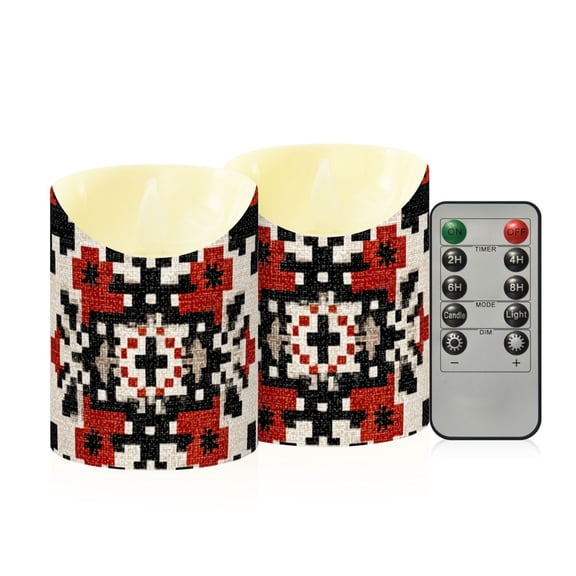 Abstract Pattern Weaven Texture Flickering Flameless Candles with Remote Timer Battery Operated LED Tealight Set of 2 S