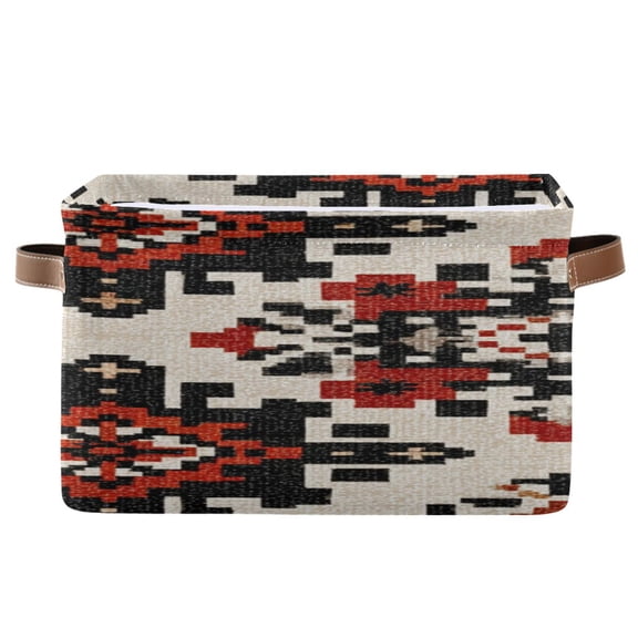 Abstract Pattern Weaven Texture Square Storage Bins with Handles Collapsible Containing Box 1 Pack