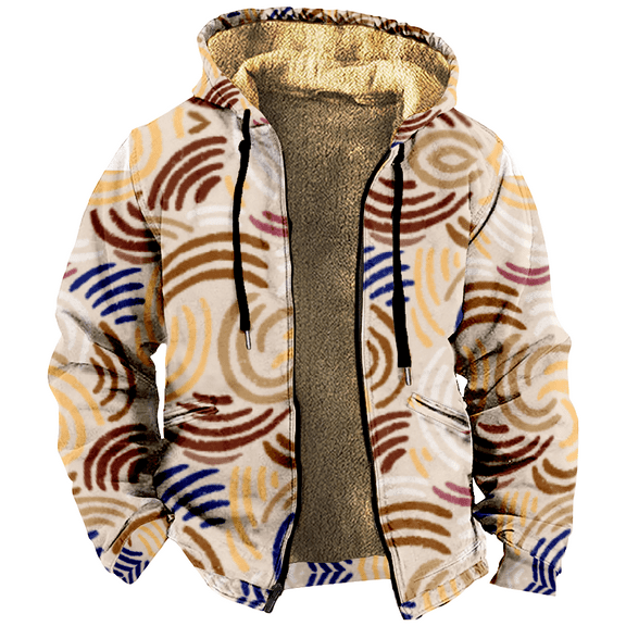 Abstract Pattern Zipper Hoodie Men's Long Sleeve Jacket Fashion Streetwear Thickened Winter Coat