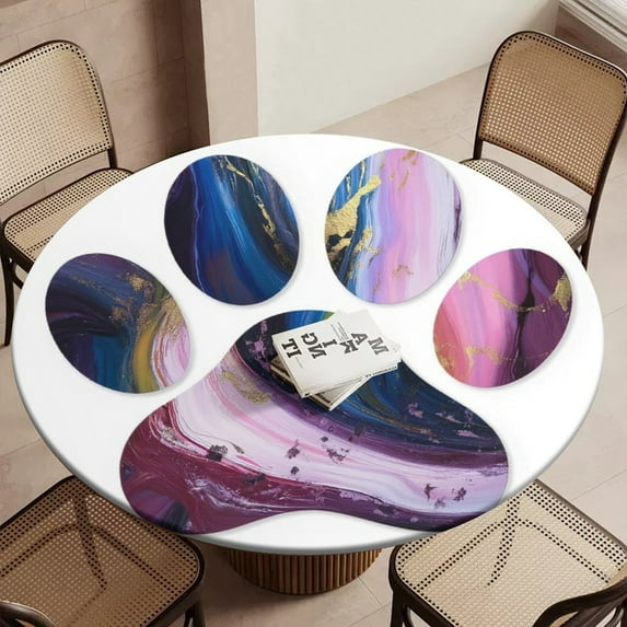 Abstract Paw Print Art Round Table Cover Kitchen Printed Waterproof ...