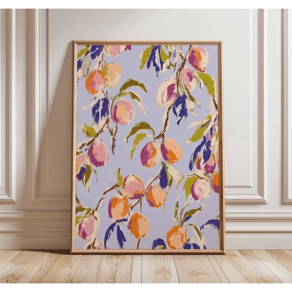 Abstract Peach Plum Print Modern Botanical Kitchen Art