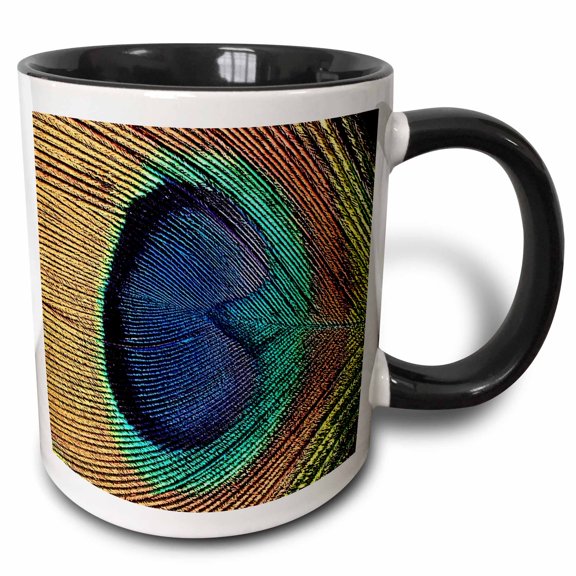 3drose, Abstract Peacock Feather Closeup, 11oz Two-tone Black Mug