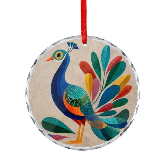 Abstract Peacock Glass Ornament Hanging Ornaments for Holiday Decoration Turquoise Beautiful Bird Round Shaped Glass Ornament