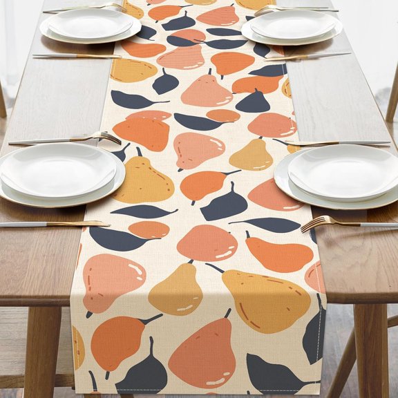 Abstract Pear Fruit Table Runner, Boho Neutral Fall Pear Print Cotton Linen Table Runner for Dining Kitchen Coffee Table Farmhouse Home Decor 13"x72"
