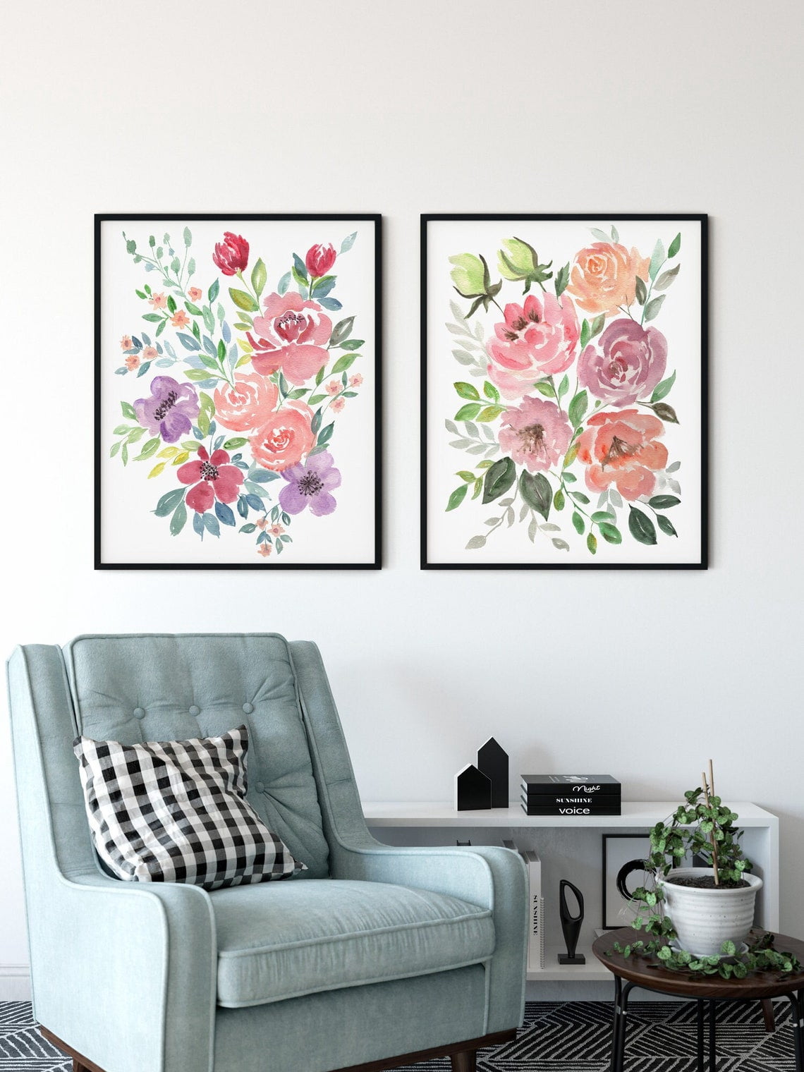 Abstract Peony Prints Set Of 2, Floral Living Room Wall Art - Walmart.com