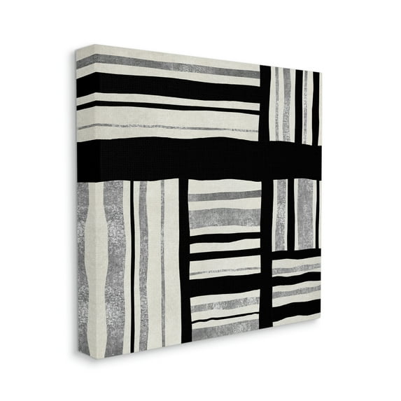 Stupell Industries Abstract Perpendicular Lines Black Grey Beige,24 x 24,Designed by Ellie Roberts