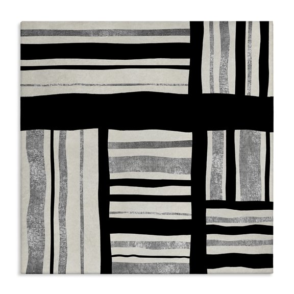 Stupell Industries Mid-Century Abstract Perpendicular Lines Black Grey Beige Canvas Art, 17 x 17, by Ellie Roberts