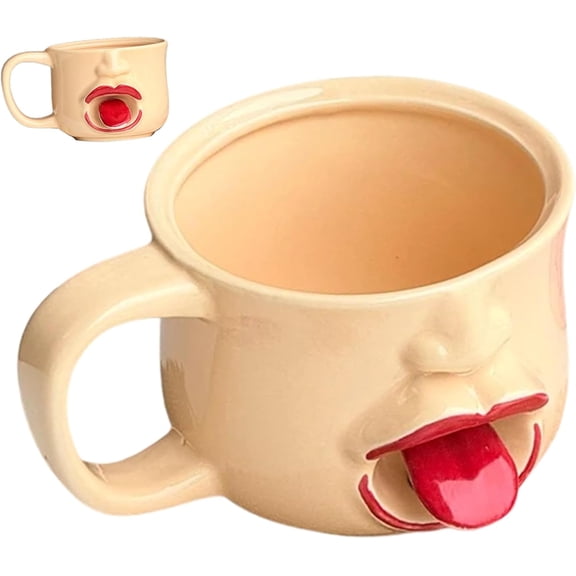 Abstract Personality Ceramic Mug, Funny Shaking The Tongue Coffee Cup, Funny Face Mug with Movable Wiggling Tongue, Interactive Drinkware, Novelty Gift for Friends, Co-workers