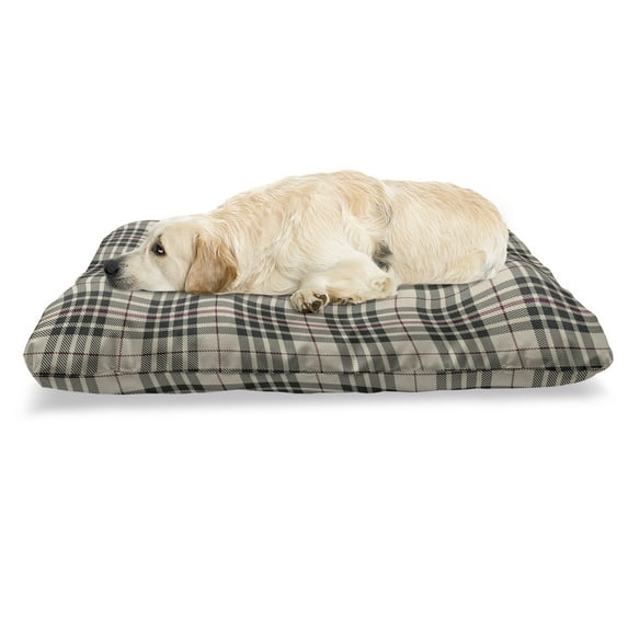 Abstract Pet Bed, Traditional Tartan Pattern British Clan Royal Vintage Heraldry Design, Resistant Pad for Dogs and Cats Cushion with Removable Cover, 24" x 39", Beige Dark Taupe Maroon, by Ambesonne
