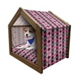 thumbnail image 1 of Abstract Pet House, Argyle Motif with Diamonds and Lozenges Infinite Symmetric Stripes Image, Outdoor & Indoor Portable Dog Kennel with Pillow and Cover, 5 Sizes, Pale Pink Black Grey, by Ambesonne, 1 of 5