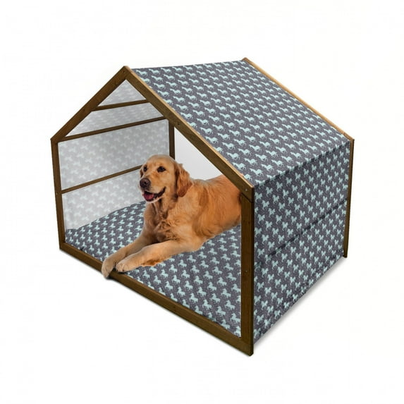 Abstract Pet House, Galloping Unicorn Silhouettes in Space Soft Starred Background, Outdoor & Indoor Portable Dog Kennel with Pillow and Cover, 5 Sizes, Mint Dark Taupe Pink, by Ambesonne
