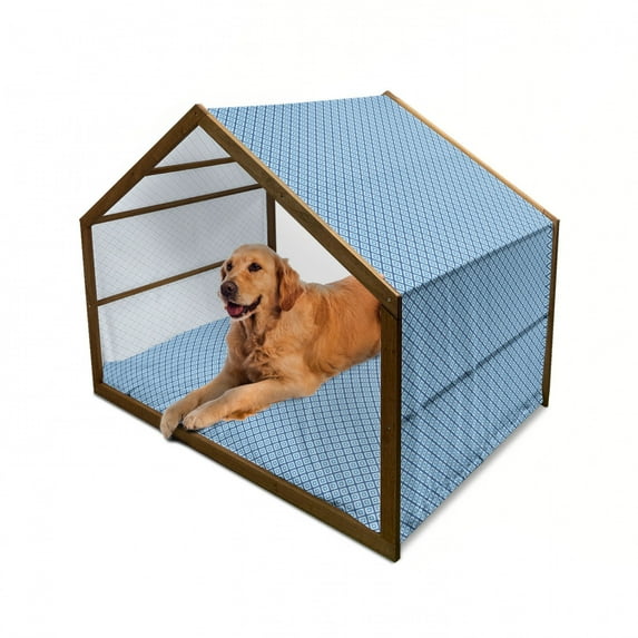 Abstract Pet House, Geometric Diamond Shaped Internal Squares Minimalist Design, Outdoor & Indoor Portable Dog Kennel with Pillow and Cover, 5 Sizes, Navy Sky Blue White, by Ambesonne