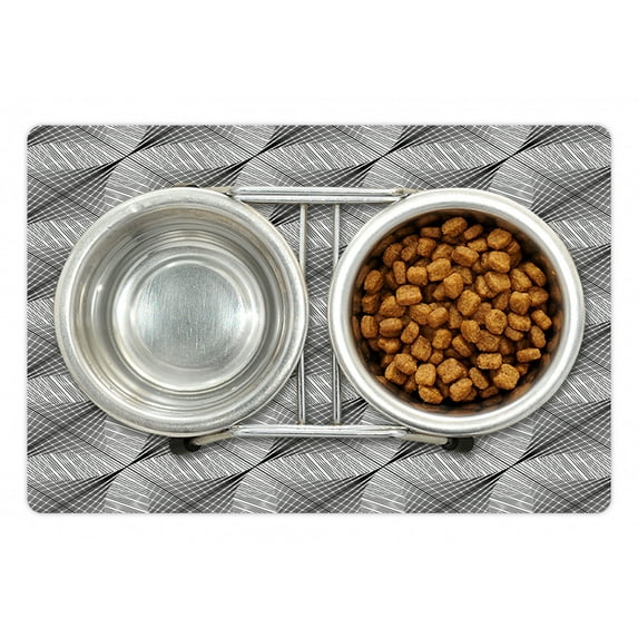 Abstract Pet Mat for Food and Water, Diagonal Flowing Streak Composition Overlapping Scribbles, Non-Slip Rubber Mat for Dogs and Cats, 18" X 12", by Ambesonne