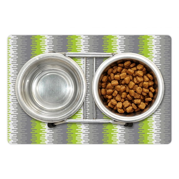 Abstract Pet Mat for Food and Water, Wavy Stripes Pattern with Colorful Vertical Shapes Mosaic Digital Composition, Non-Slip Rubber Mat for Dogs and Cats, 18" X 12", by Ambesonne