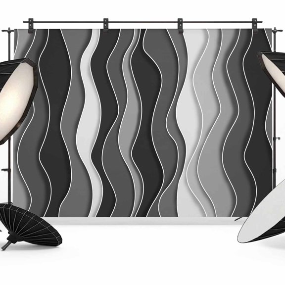 Abstract Photography Backdrop 7x5FT, Black Gray Gradient Waves Beach Lines Photo Backdrops, Background for Photography Studio Photo Studio Background, Back Drop for Photoshoot