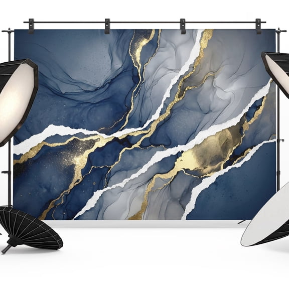 Abstract Photography Backdrop 7x5FT, Blue Ink Gold Foiling Ocean Waves Luxury Photo Backdrops, Background for Photography Studio Photo Studio Background, Back Drop for Photoshoot
