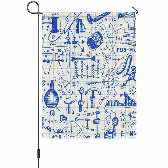Abstract Physics Formula Garden Flag 12 x 18 Inches, Equations Blue Pattern Model Weather Proof Outdoor Patio Flags Double Sided Small Garden Decoration for Yard Outside Home
